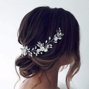 Silver Crystal Bridal Hair Vine | Flower Wedding Hair Accessories